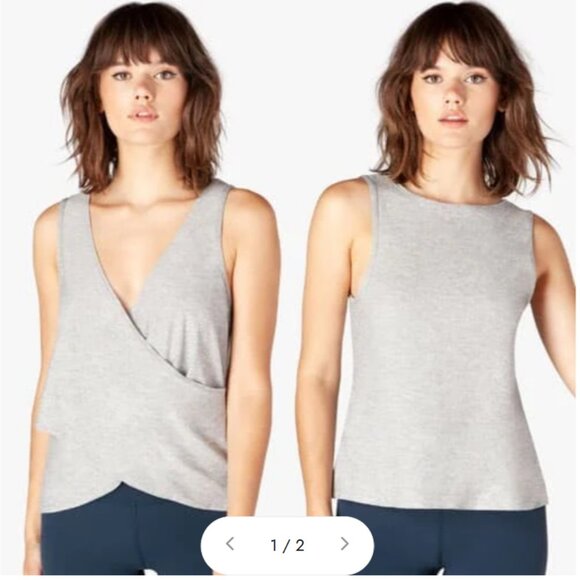 Beyond Yoga Reverse Direction Light Gray Wrap Tank Top - Size S - Picture 2 of 7